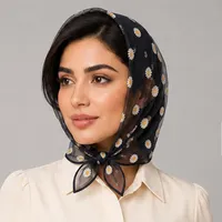 روسری تور زنانه مدل مینی اسکارف توری گل گلی بابونه ای قواره ۶۰ کد ۶ با طول و عرض 60*60 سانتی&zwnj;متر