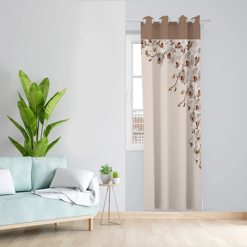 پرده طرح گل ارکیده مدل مخمل پانچی کد 2_4246 W سایز 140x200 سانتی متر