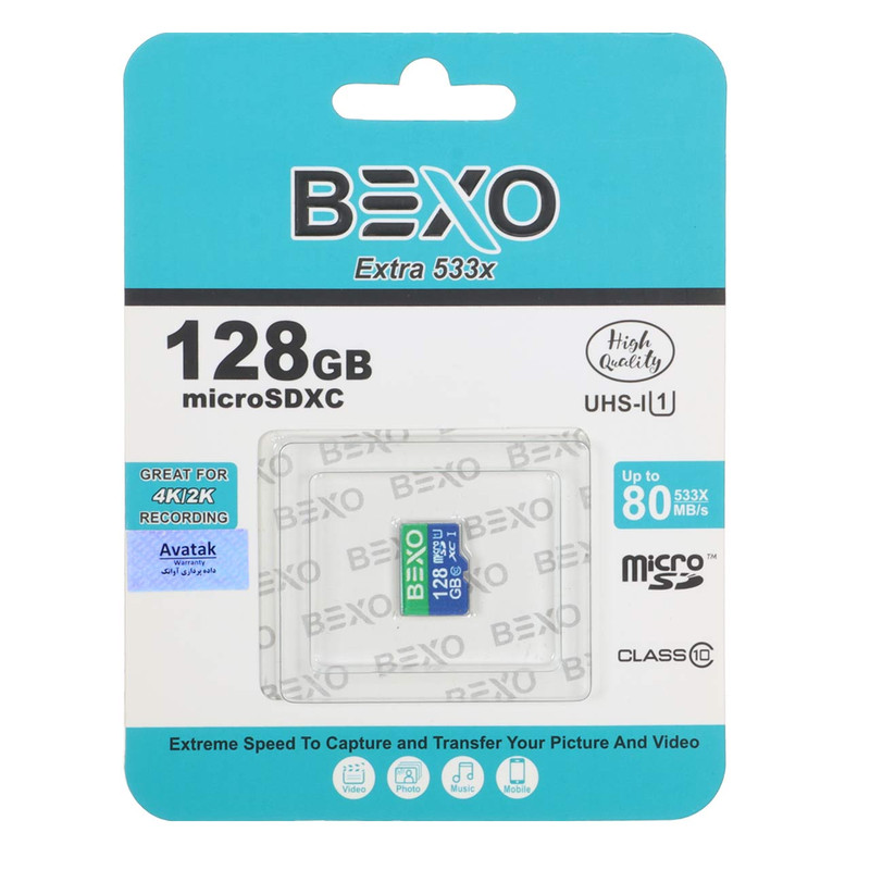 کارت حافظه microSDXC بکسو مدل X533 کلاس 10 استاندارد UHS-I U1 سرعت 80MBps ظرفیت 128 گیگابایت