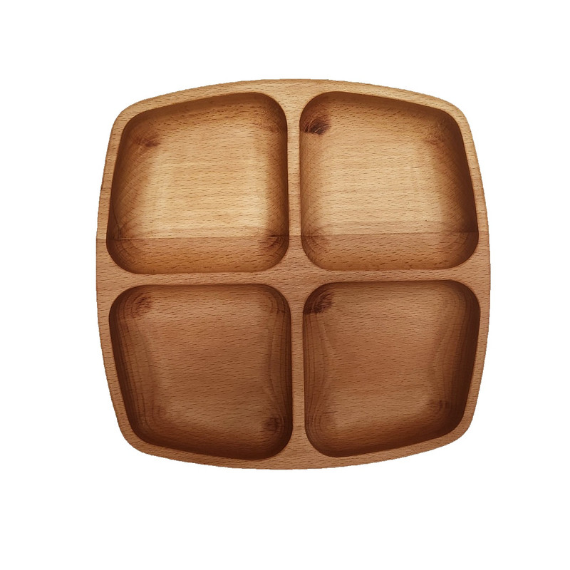 ظرف سرو چوبی گردوچ مدل مربع چهار خونه کد LT - 5050