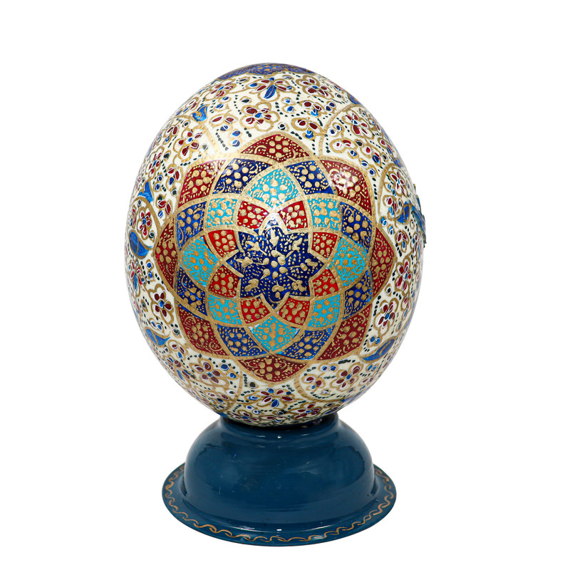 تخم شترمرغ تزیینی مدل مینیاتور برجسته طرح طاووس کد bl1513