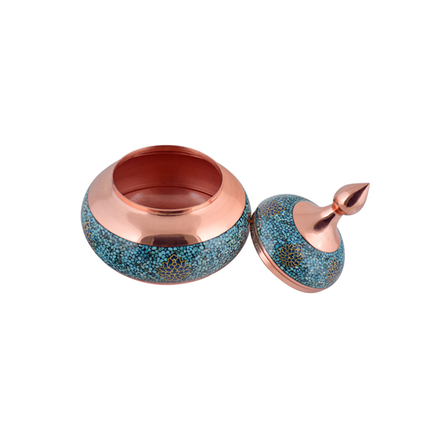 AGHAJANI HANDICRAFTS Turquoise inlaying sugar/ candy pot dish, Toranj Model, code TF111