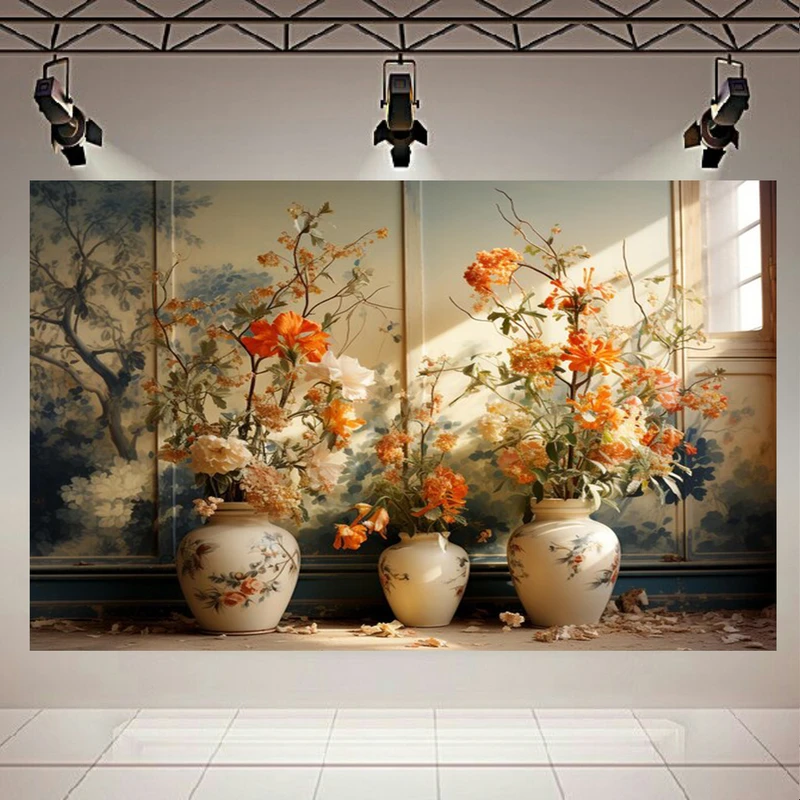  پوستر طرح مخمل گلدان ظریف مدل گل های نارنجی کد PD20884