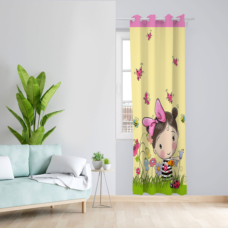  پرده مدل اتاق کودک مخمل پانچی طرح دخترانه کد 4398 سایز 140x280 سانتی متر