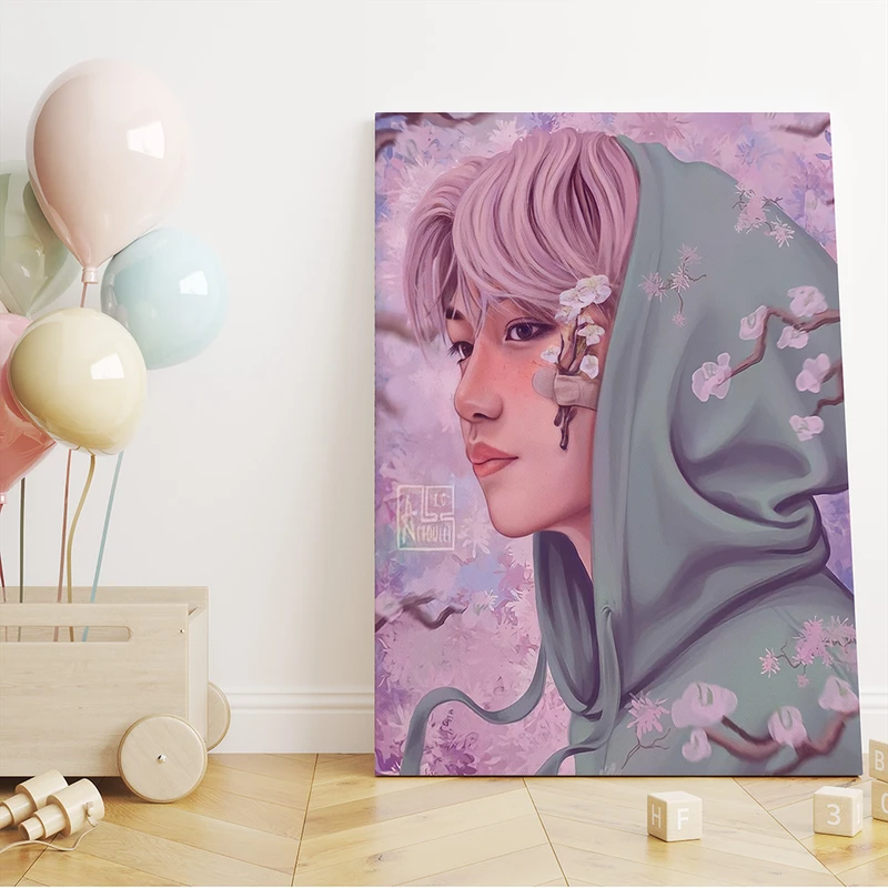 تابلو شاسی مدل پسر کره ای و شکوفه ها کد S050015