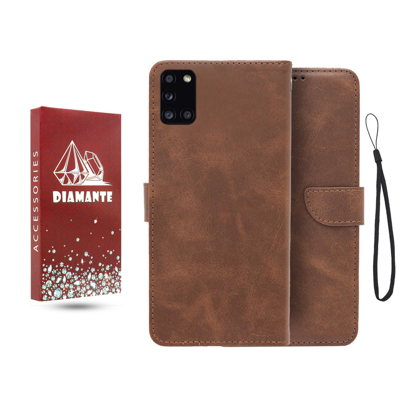 کیف کلاسوری دیامانته مدل جاکارتی بنددار مناسب برای گوشی موبایل سامسونگ Galaxy A31 به همراه بند آویز
