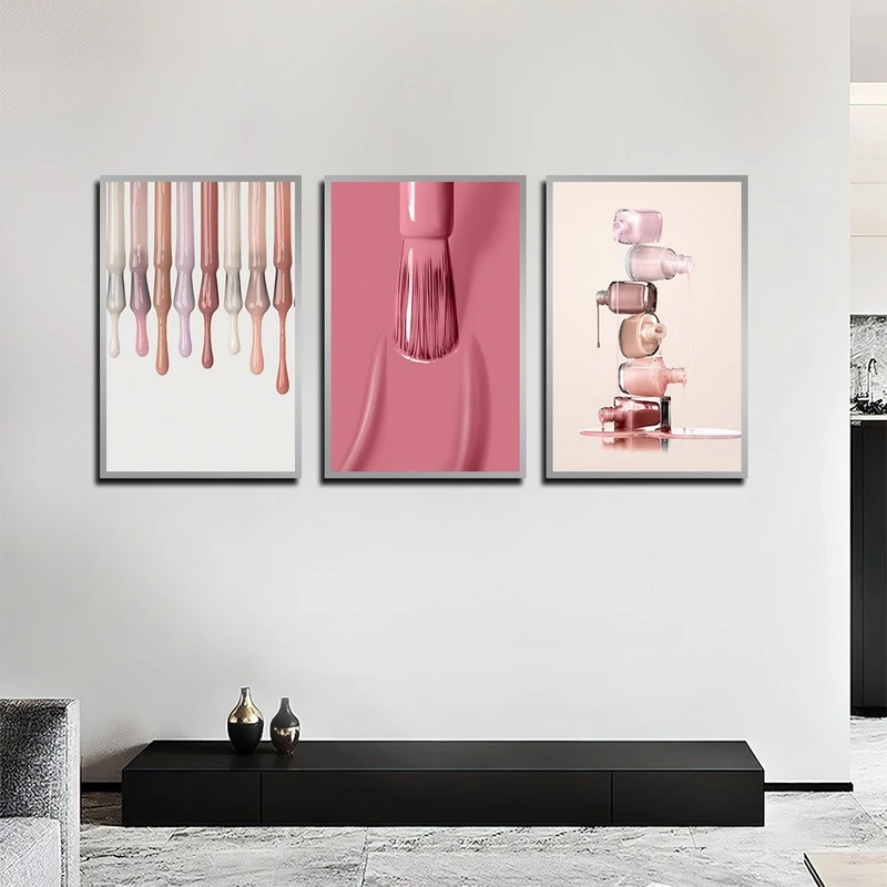 تابلو بکلیت طرح کاشت ناخن و لاک مدل SI-4077 فریم نقره ای مجموعه 3 عددی