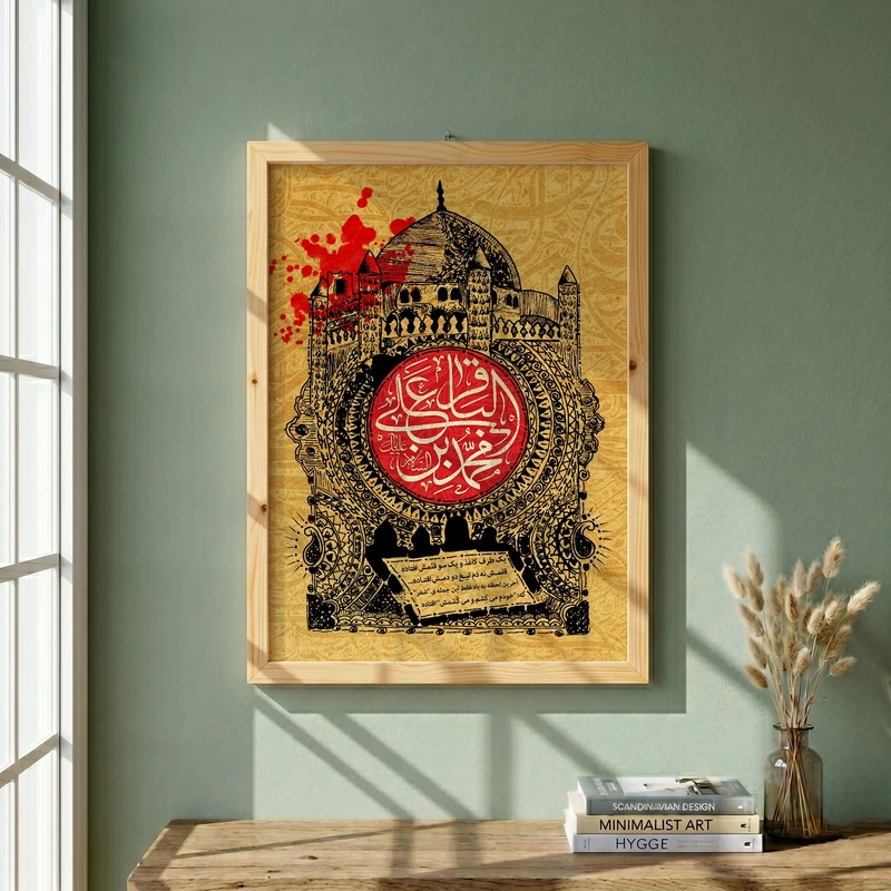 تابلو طرح شهادت امام باقر (ع) مدل G14274 فریم کرم روشن