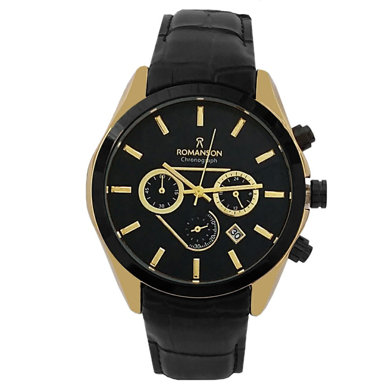 ساعت مچی عقربه‌ای مردانه  کوارتز رومانسون مدل  بندچرمی کرنوگراف سه موتور کد 8701