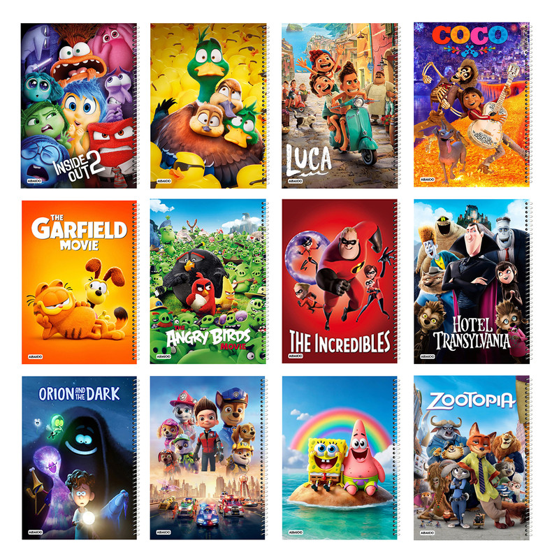 دفتر مشق 100 برگ آلبالو مدل انیمیشن کودکانه بسته 12 عددی