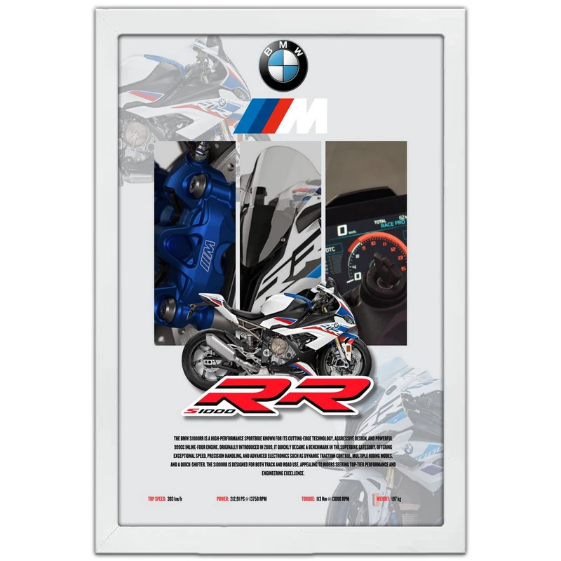 تابلو بکلیت طرح موتور سنگین بی ام و BMW S1000RR مدل W-po1675 فریم سفید