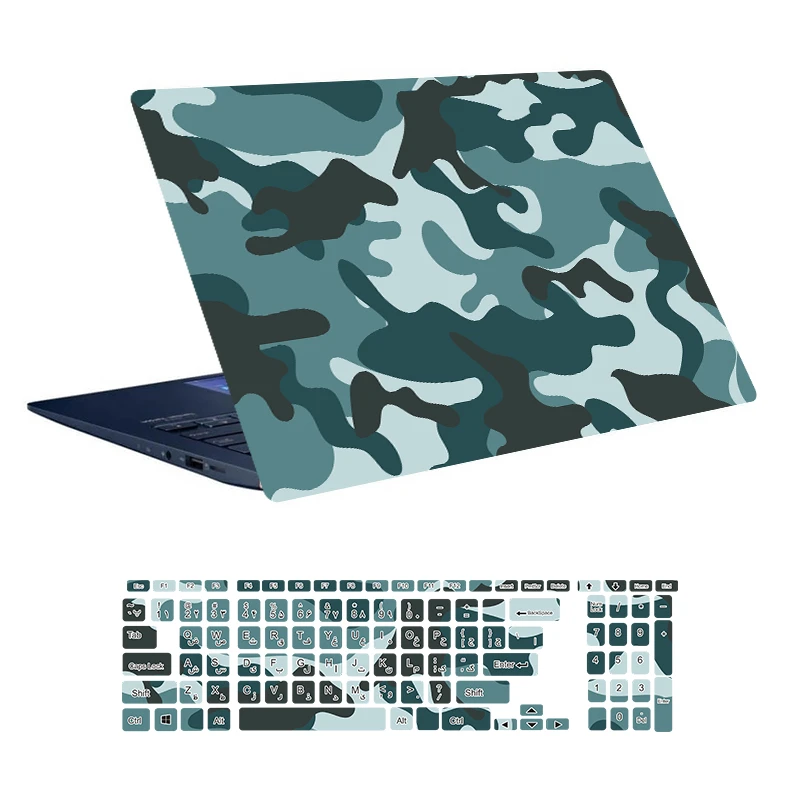 استیکر لپ تاپ توییجین و موییجین طرح Military کد 23 مناسب برای لپ تاپ 15.6 اینچ به همراه برچسب حروف فارسی کیبورد 