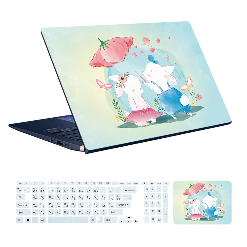  استیکر لپ تاپ توییجین و موییجین طرح Rabbit کد 02 مناسب برای لپ تاپ 15.6 اینچ به همراه برچسب حروف فارسی کیبورد