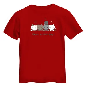 تی شرت آستین کوتاه زنانه مدل گربه های بامزه رنگ قرمز