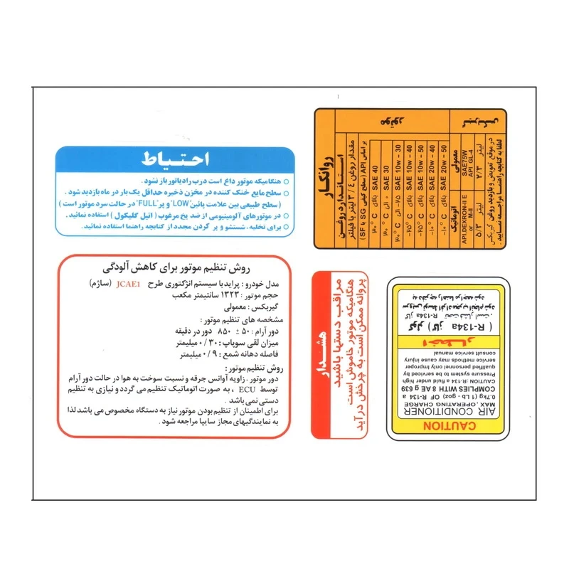 برچسب داخل موتور و سینی فن خودرو کالانیکس مدل BAR-PRIDE-100467 مناسب برای پراید