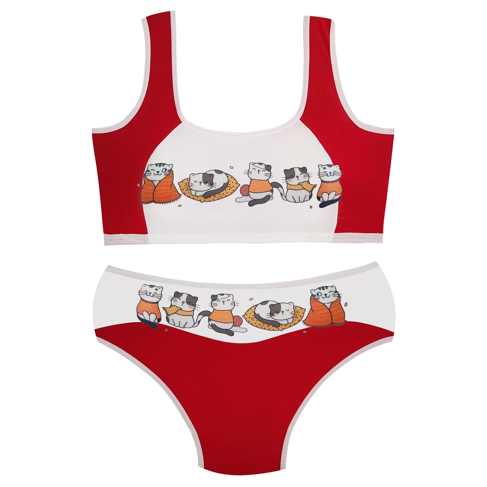 ست شورت و نیم تنه دخترانه ماییلدا مدل پددار گربه سرمایی کد 5164-6 رنگ قرمز - - 1