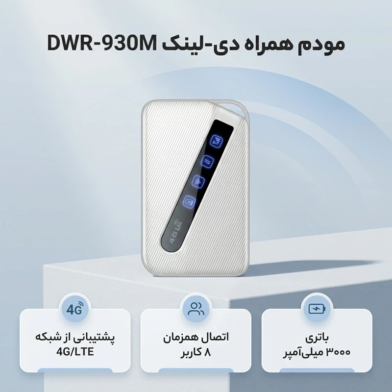 عکس شماره 2 : مودم 4g-lte قابل حمل دی-لینک مدل dwr-930m با باتری 3000 میلی آمپر، پشتیبانی از 8 کاربر همزمان، سرعت دانلود 150 مگابیت بر ثانیه، استاندارد بی سیم 802.11n-g-b و امنیت wpa-wpa2