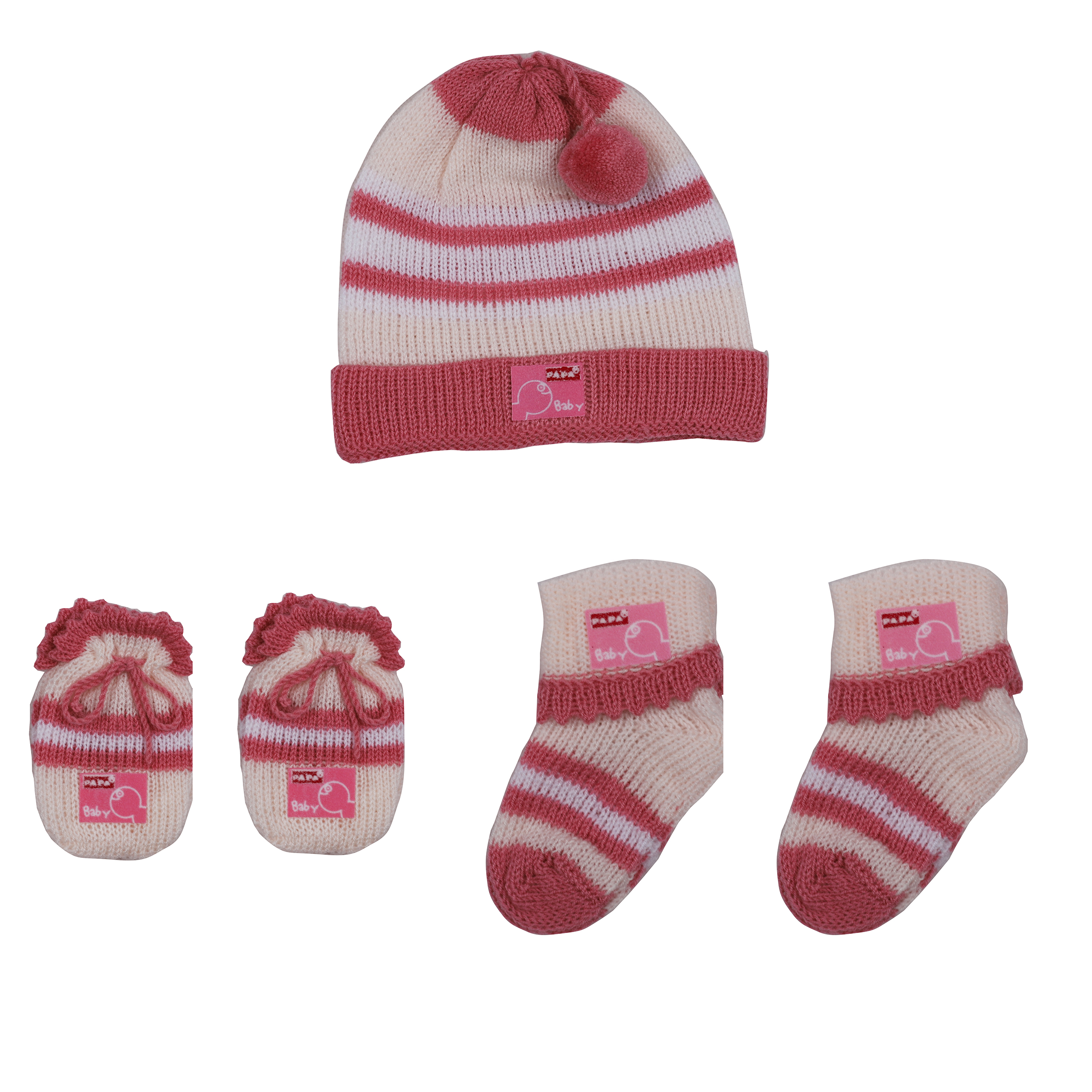 ست کلاه و پاپوش و دستکش بافتنی نوزادی مدل pink02