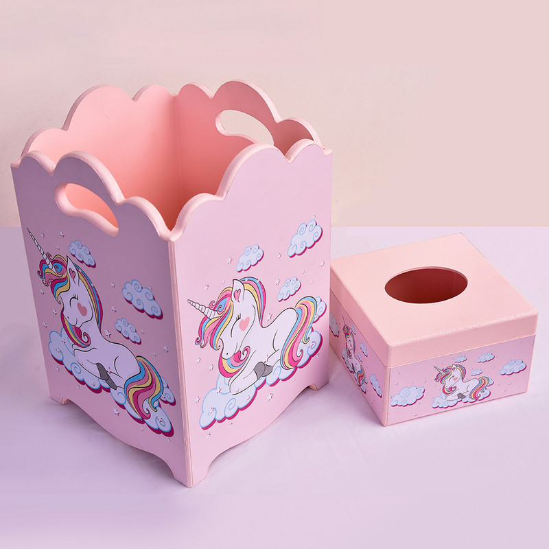 ست سطل و جادستمال کاغذی اتاق کودک مدل یونیکورن تک شاخ