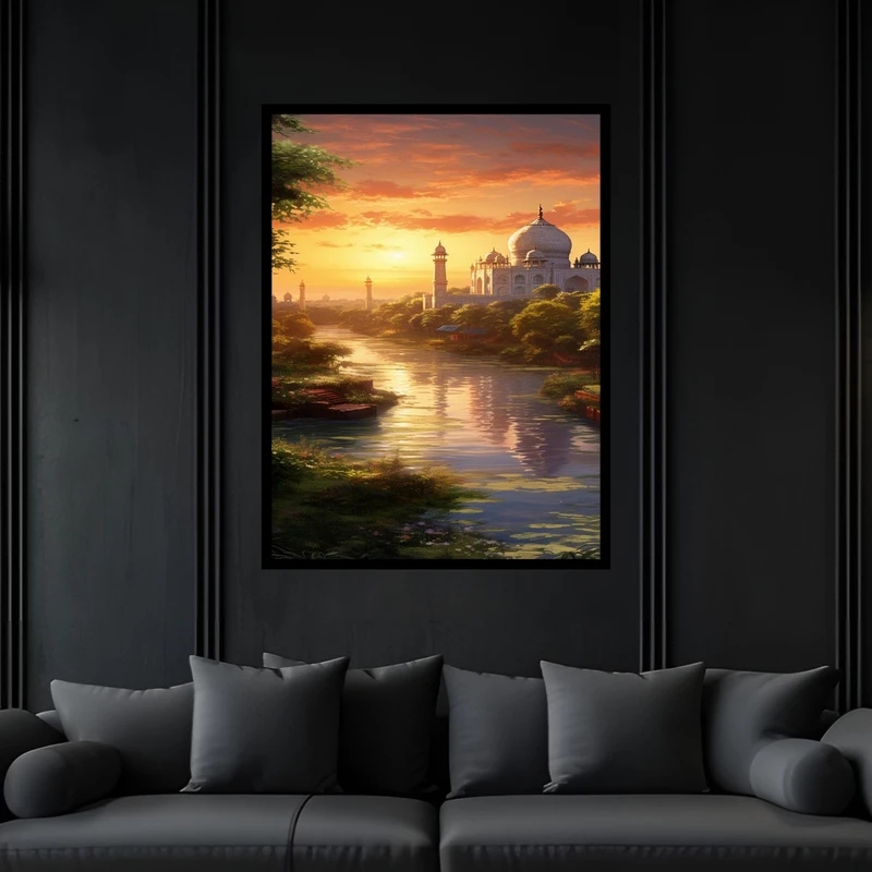 تابلو بکلیت طرح بنای تاریخی قدیمی نوستالژیک کشور هند مدل B-bu6851 فریم مشکی