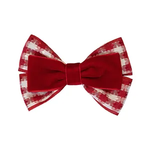 گیره مو دخترانه مدل پروانه مخمل و نخ چهارخانه