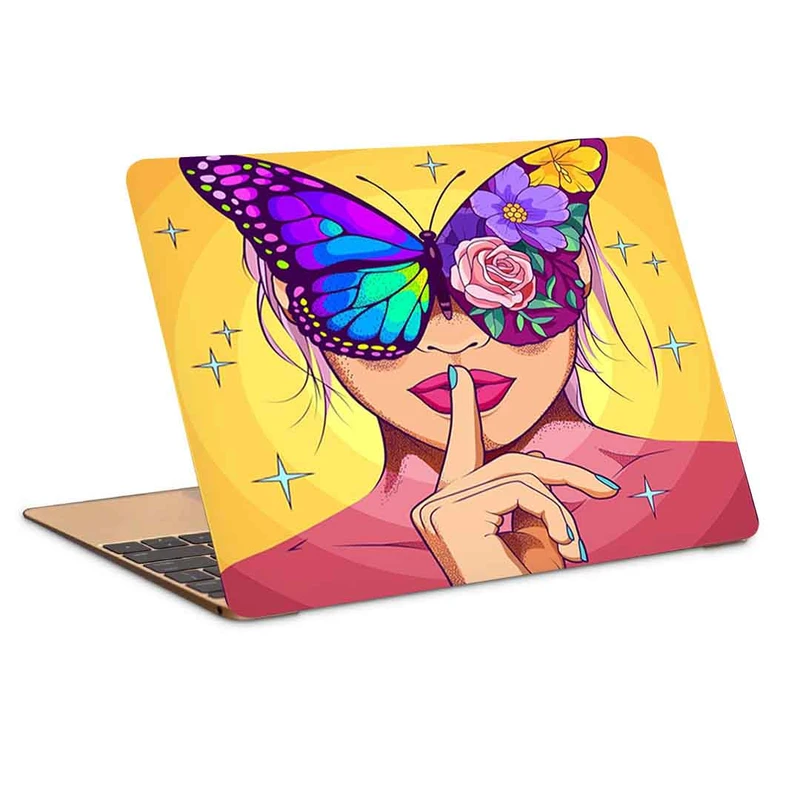 استیکر لپ تاپ مدل نقاشی دختری با عینک پروانه ای مناسب برای لپ تاپ 15.6 اینچی