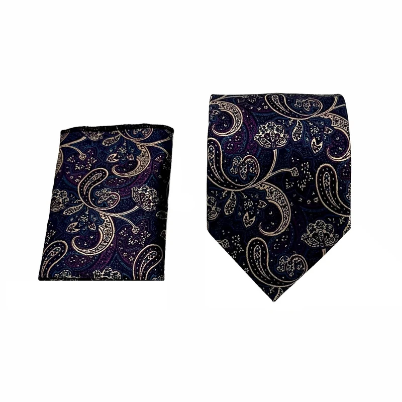 ست کراوات و دستمال جیب مردانه آریوان مدل بته جقه کد TK9901