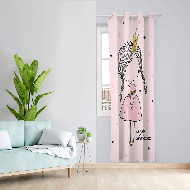 پرده مدل اتاق کودک مخمل پانچی طرح دخترانه کد 4581 سایز 140x280 سانتی متر