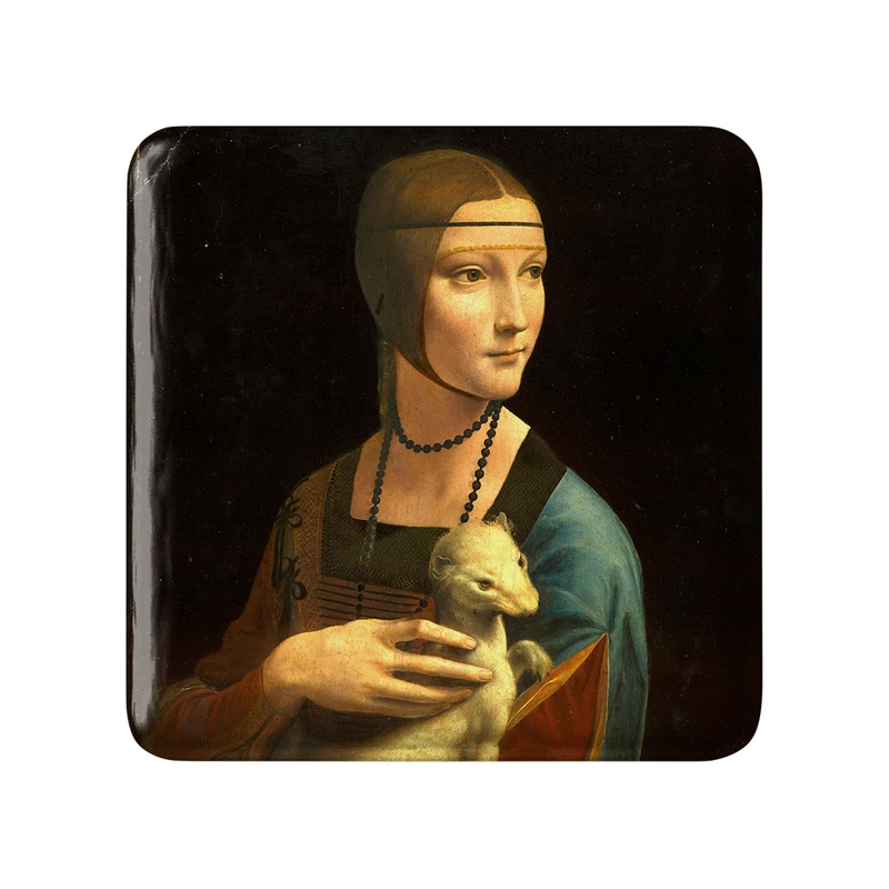 مگنت خندالو طرح بانویی با قاقم لئوناردو داوینچی مدل مربعی کد 36834