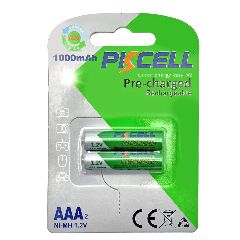 باتری نیم قلمی پی‌کی سل مدل AAA RECHARGABLE 1000 بسته ۲ عددی