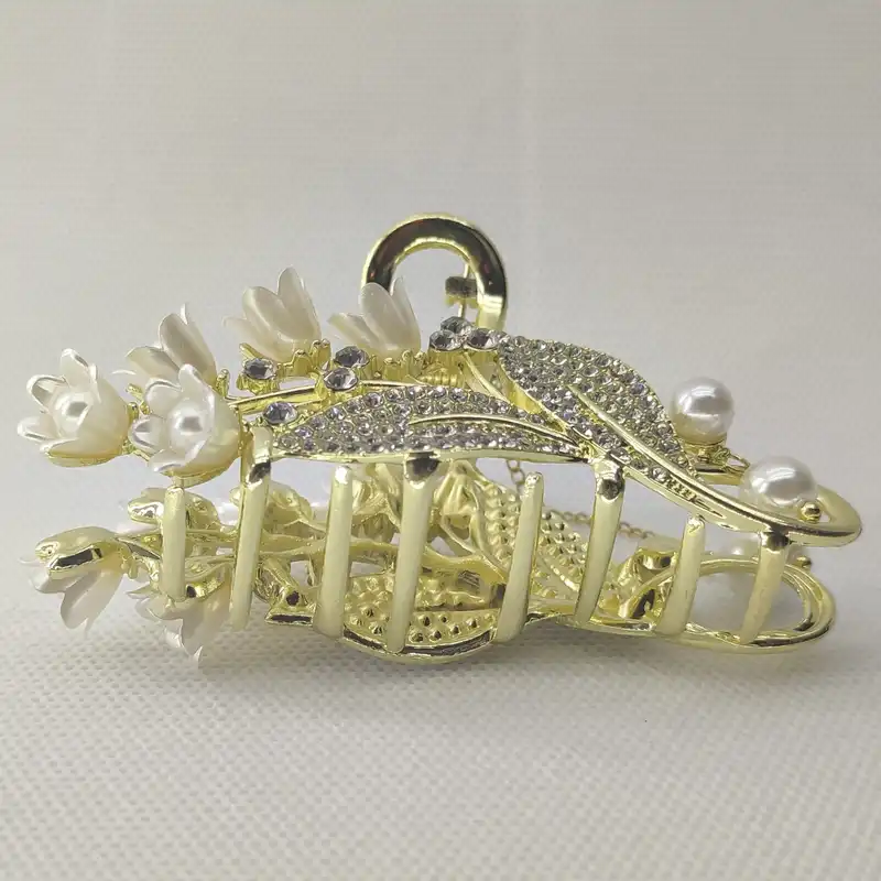 کلیپس مو زنانه مدل فلزی گل نگین دار