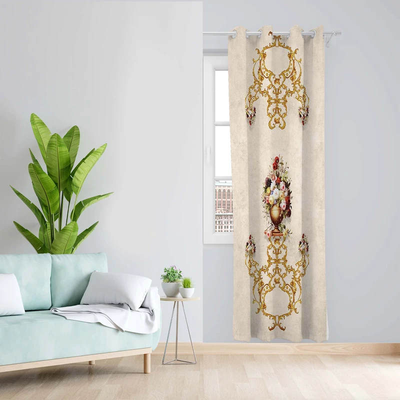 پرده طرح نقش ایرانی 2 مدل مخمل پانچی کد 1506a z سایز 140x200 سانتی متر