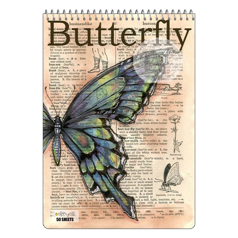دفتر نقاشی 50 برگ سیمی کارنیکا طرح روزنامه وینتج پروانه Vintage Newspaper Butterfly کد 49376