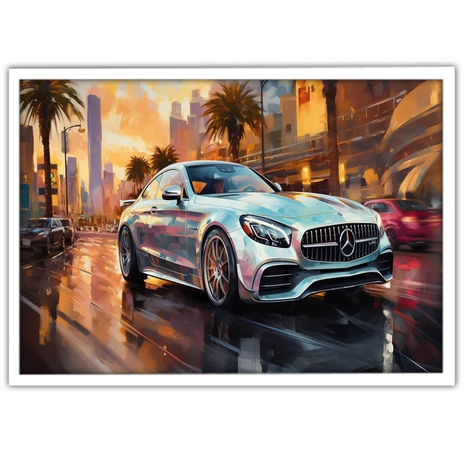 تابلو نوری بکلیت طرح نقاشی ماشین مرسدس بنز مدل W-MID-17371