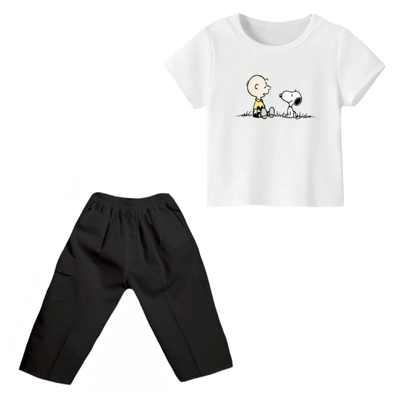 ست تی شرت و شلوارک پسرانه مدل اسنوپی کد ۷ رنگ سفید