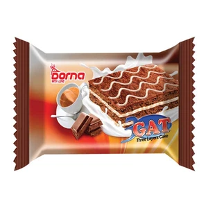کیک تری گات کاکائو با کرم وانیل درنا 90گرم بسته 24 عددی