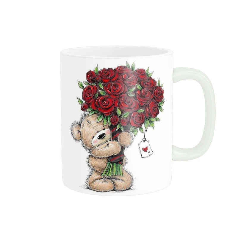 ماگ پاد آفرین مدل طرح خرس بامزه دسته گل فانتزی پینترستی کیوت کد 702