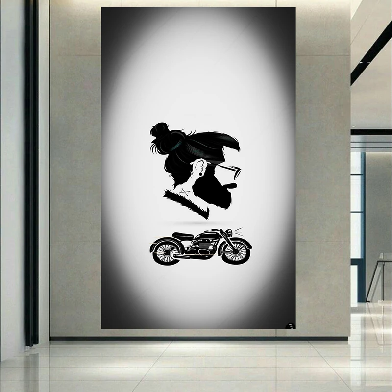 پوستر پارچه ای طرح آرایشگاه مردانه مدل Beard Bike کد AR18160