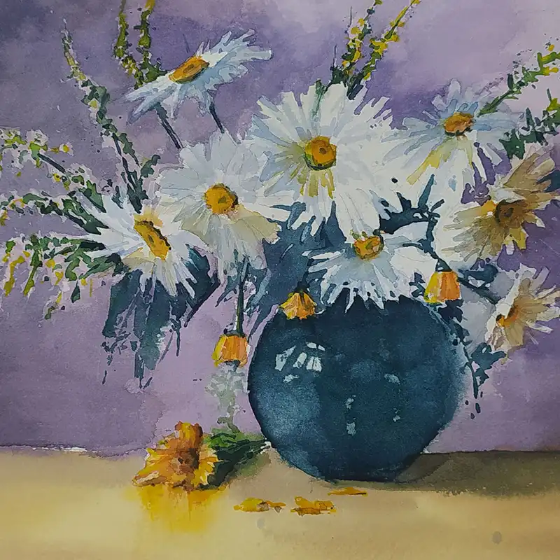 نقاشی آبرنگ طرح گلدان گل کد 54