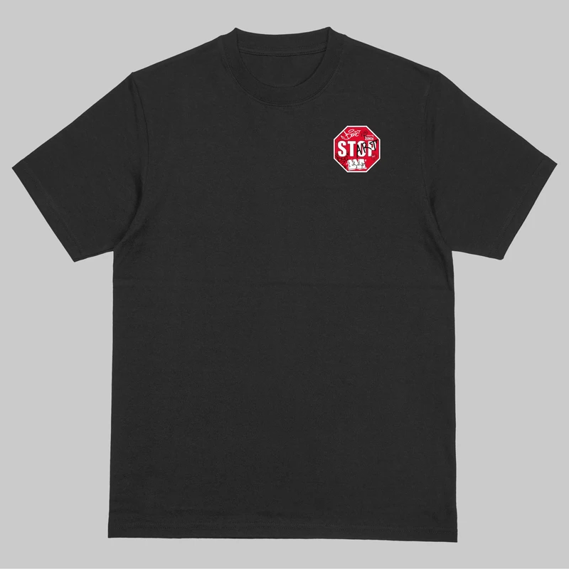 تی‌شرت آستین سه ربع مردانه مدل باکسی طرح stop کد ex6    