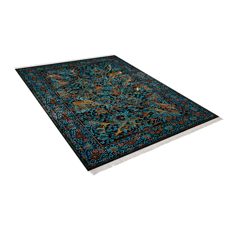 فرش ماشینی زانیس مدل مدرن طرح طلاکوب زمینه سبزآبی