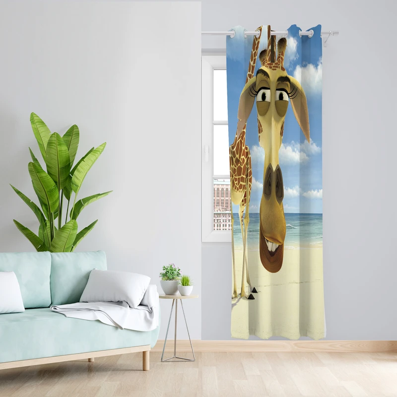 پرده طرح ماداگاسکار مدل مخمل پانچی کد L 922 Z سایز 140x200 سانتی متر