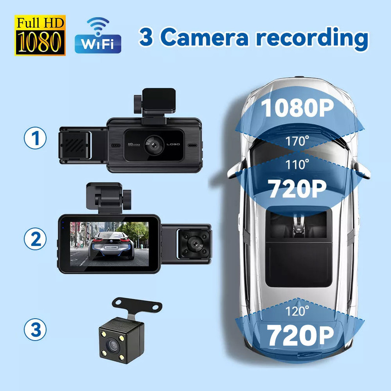 دوربین فیلم برداری ثبت وقایع خودرو مدل 3 لنز RoadLens-DS15-WiFi