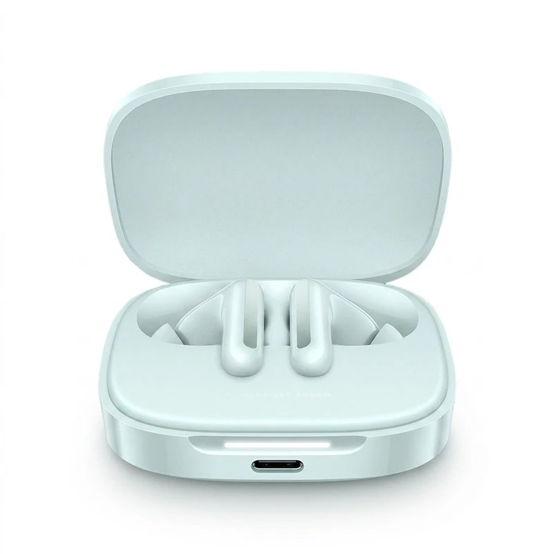 هدفون بلوتوثی شیائومی مدل Redmi Buds 6 با نویز کنسلینگ فعال (ANC)، درگاه شارژ USB Type-C، دارای میکروفون دوگانه با ENC (کاهش نویز محیط)، مقاوم در برابر رطوبت و عرق