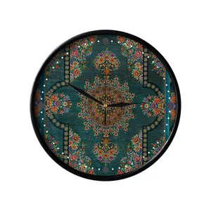 ساعت دیواری مدوپد طرح قالیچه قم لچک و ترنج دسته‌گل مدل C-Ghom158