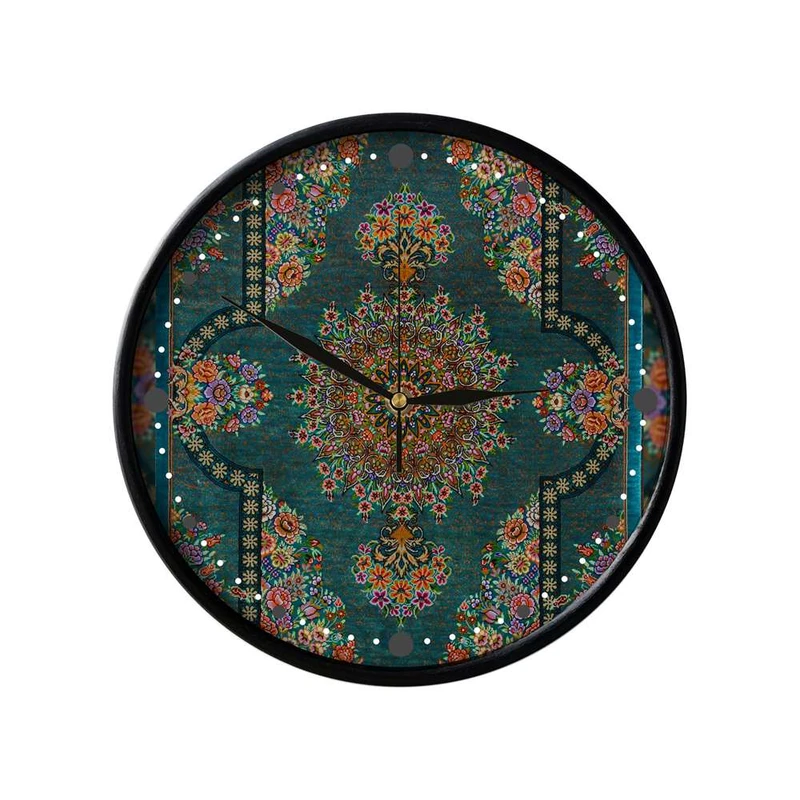 ساعت دیواری مدوپد طرح قالیچه قم لچک و ترنج دسته‌گل مدل C-Ghom158