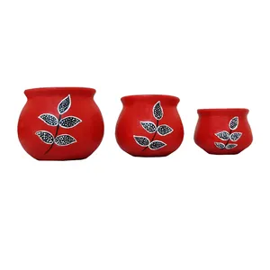 گلدان سفالی طرح یاپراق کد HT-1212 مجموعه سه عددی