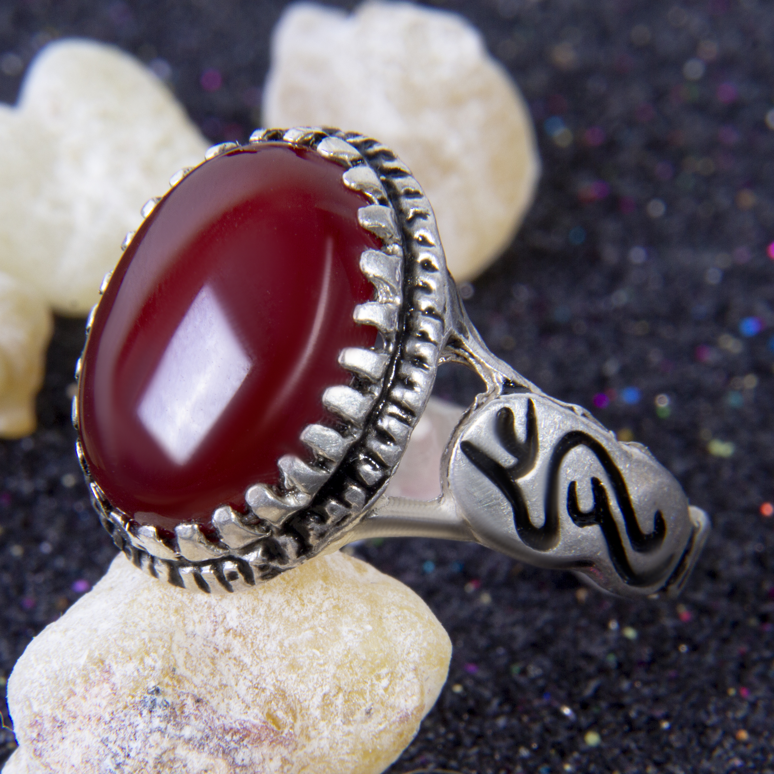 انگشتر نقره مردانه مدل سنگ عقیق رکاب سیلندری کد AM_068