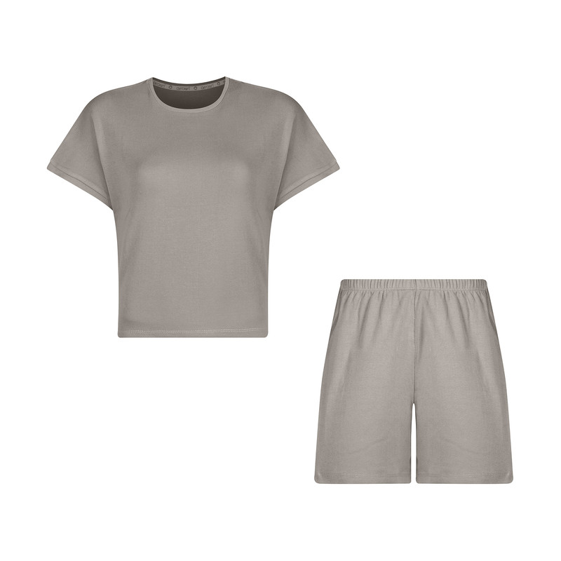 ست کراپ تی شرت و شلوارک زنانه افراتین مدل 6598 رنگ خاکی