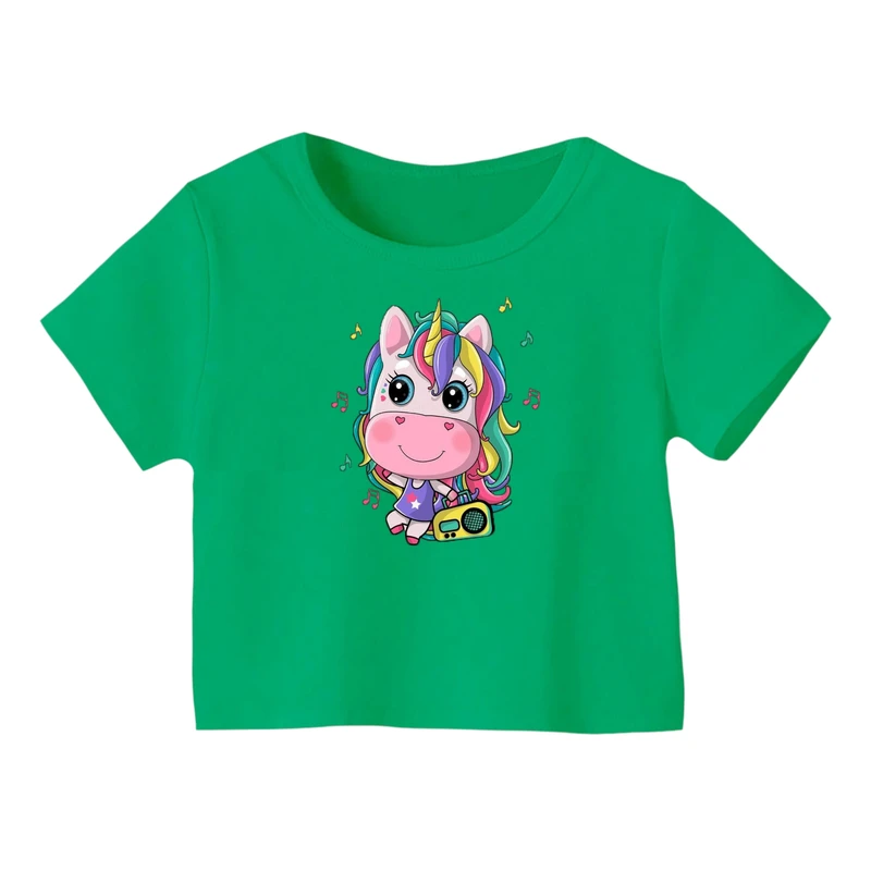 کراپ‌ تی‌شرت آستین کوتاه زنانه مدل یونیکورن کد ۷